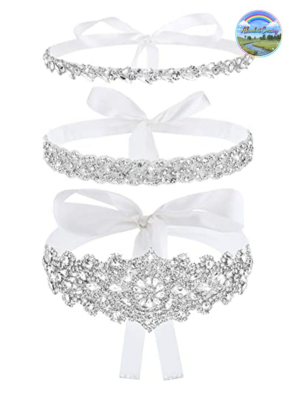 3 Pc Rhinestone Bridal Sash Belts Wedding Dress Ribbon Tie Formal